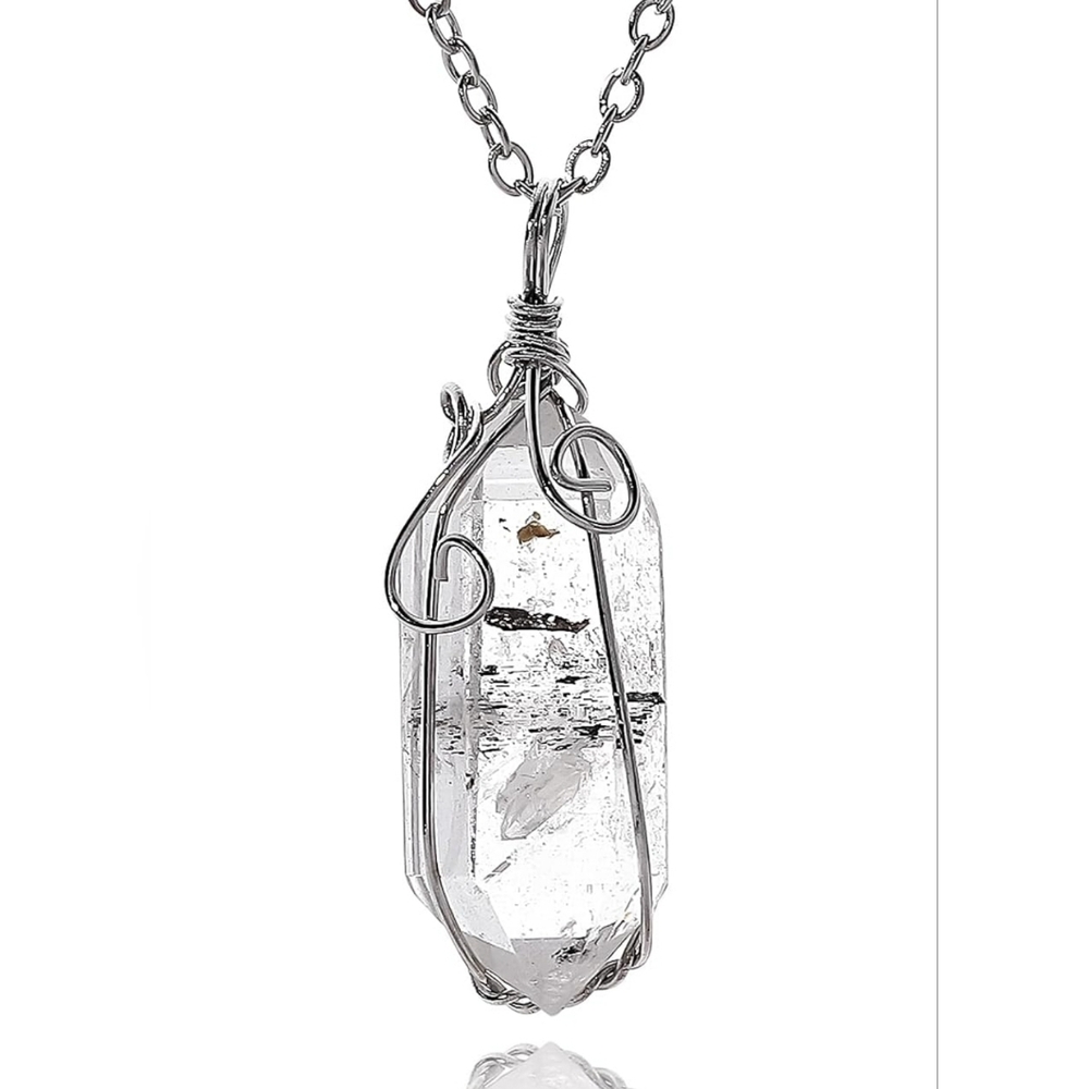 HERKIMER DIAMOND NATURAL HANDMADE Wrapped W Stainless Steel Chain